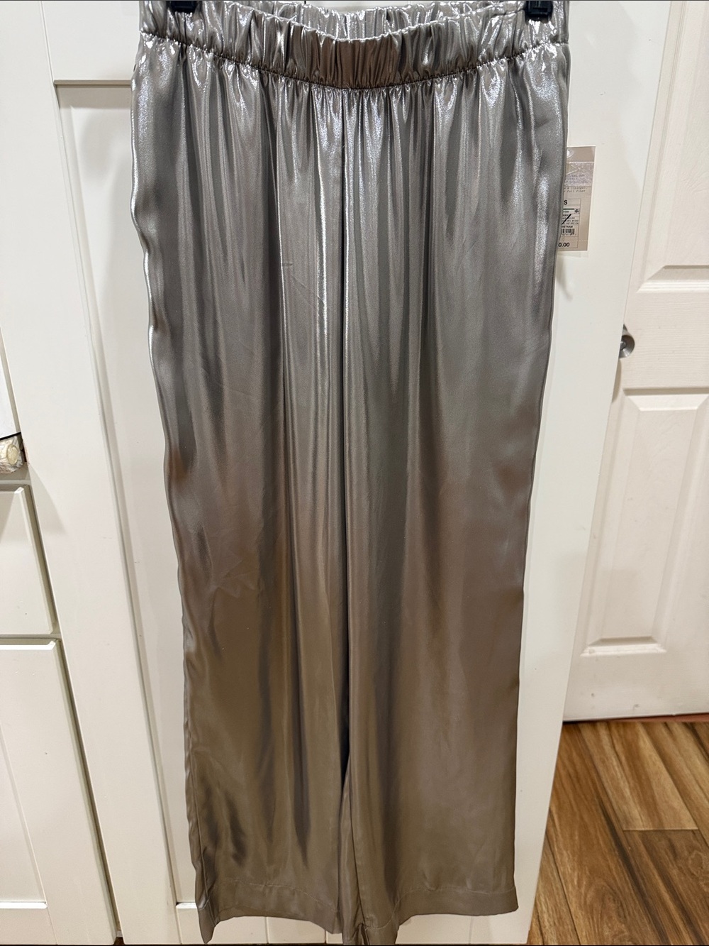 Satin Metallic Silver Wide-Leg Women's pants